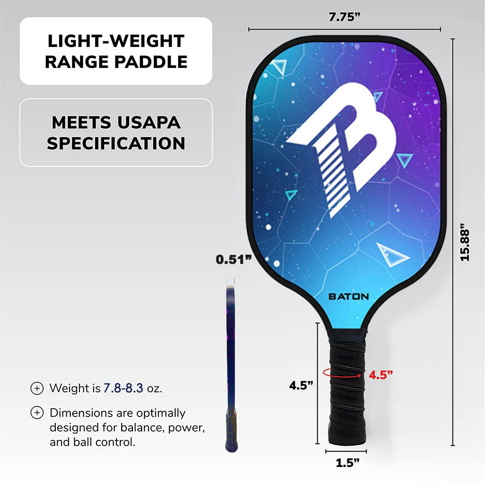 2 Ultralight Pickleball Paddle Set Carbon Fiber Surface with 4 Balls